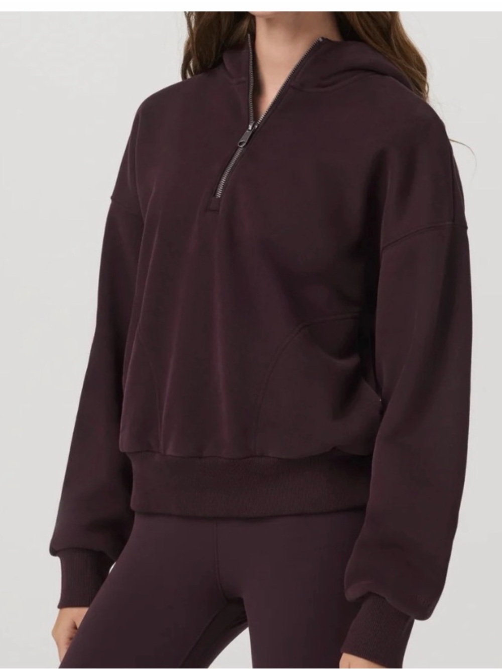 Vuori Pullover Quarter-Zip Hoodie in Dark Plum